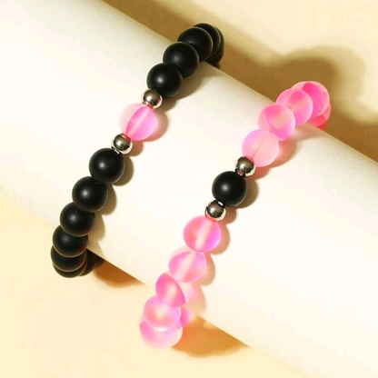 Set de pulsera para pareja con cuenta brillante con diseño de corazón