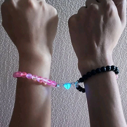 Set de pulsera para pareja con cuenta brillante con diseño de corazón