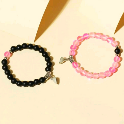 Set de pulsera para pareja con cuenta brillante con diseño de corazón