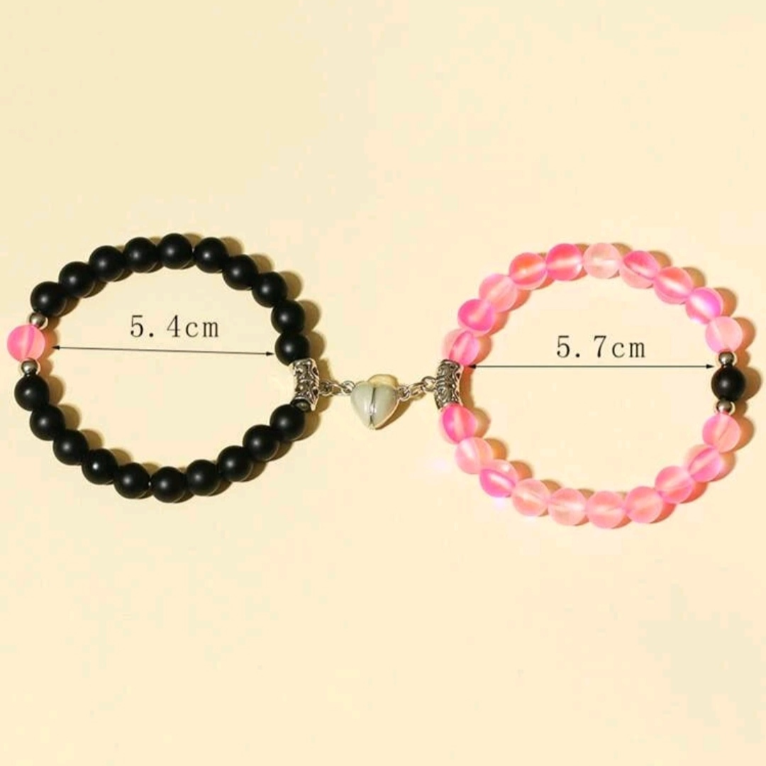 Set de pulsera para pareja con cuenta brillante con diseño de corazón