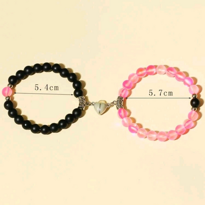 Set de pulsera para pareja con cuenta brillante con diseño de corazón