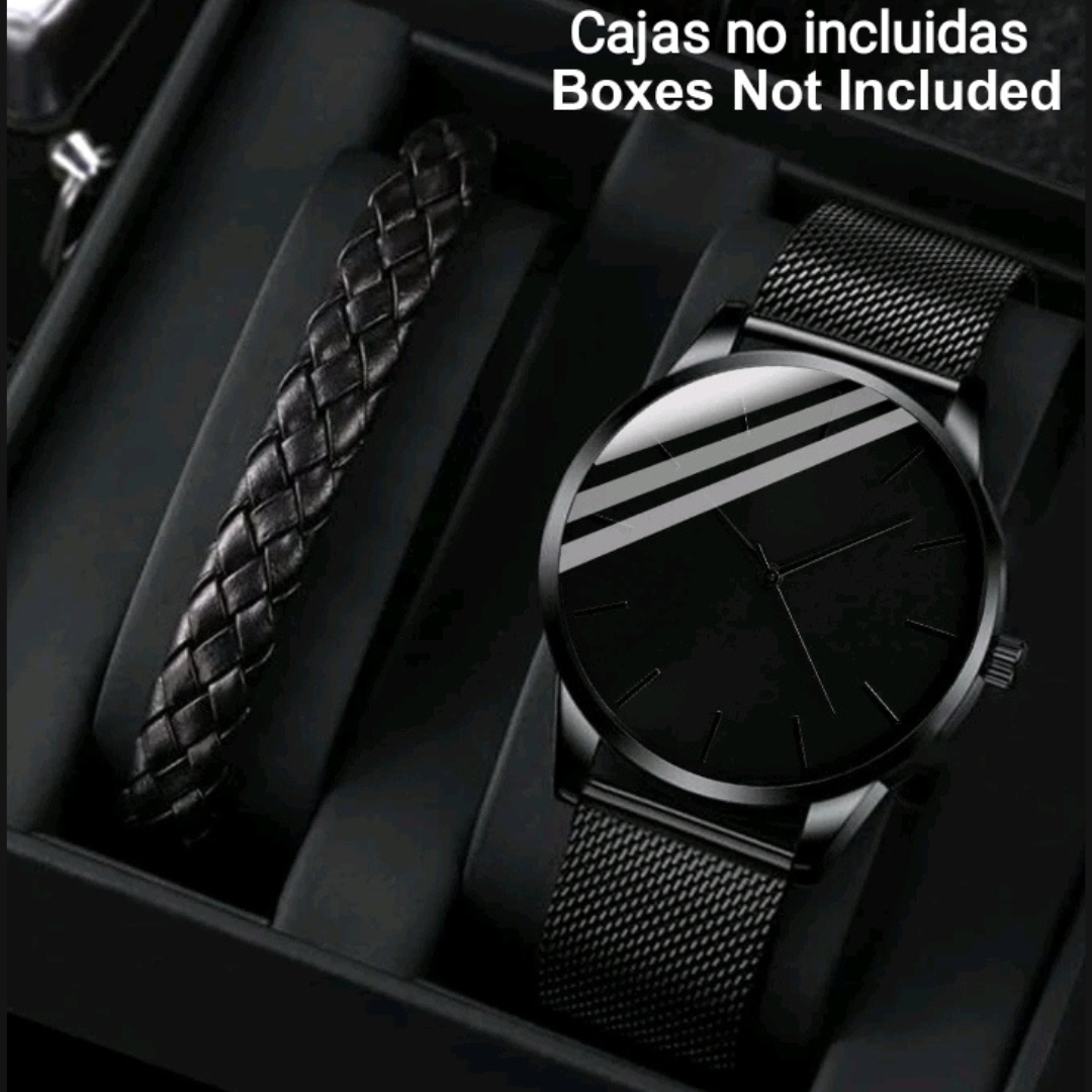 Reloj negro de acero minimalista con pulsera