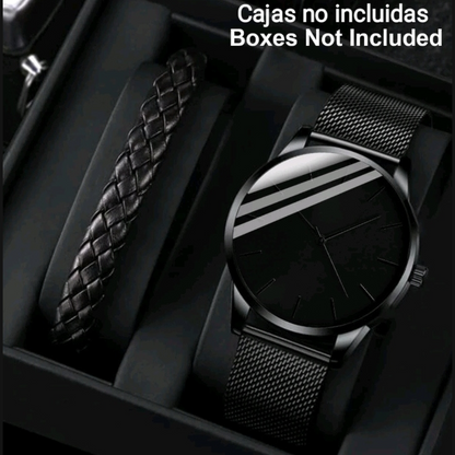 Reloj negro de acero minimalista con pulsera